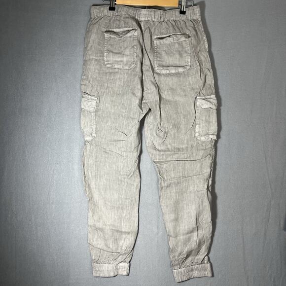 Nicole‎ Miller Linen Jogger Pants Beige Large Boho Resort Slouchy Pockets Cargo - Picture 2 of 9